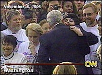 Clinton and Lewinsky hugging at a White House function