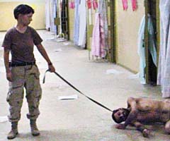 leashed Iraqi prisoner