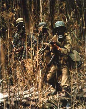 Iranian troops under Iraqi chemical weapons attacks