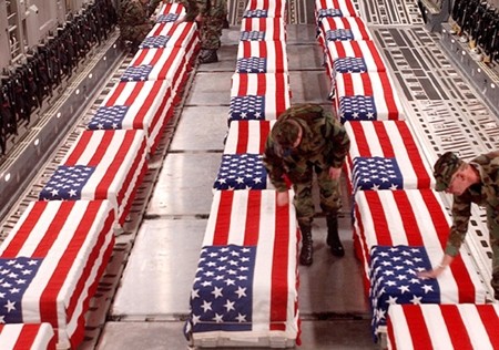 Coffins with US war dead are airlifted home for burial