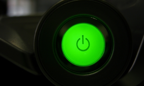 green 'power on' button