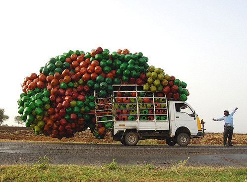 truck bearing colorful items