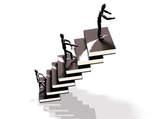 Illustration of figures ascending stairs
